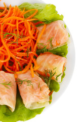 Stuffed cabbage rolls isolated on white