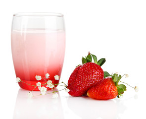 Delicious strawberry yogurt in glass isolated on white