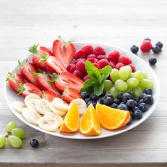 Fruits and berries on a white plate