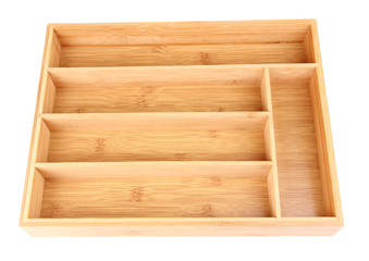 Empty wooden cutlery box isolated on white