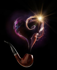 Tobacco pipe with smoke in the shape of a heart
