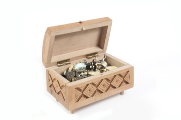 Box with a variety of jewelry