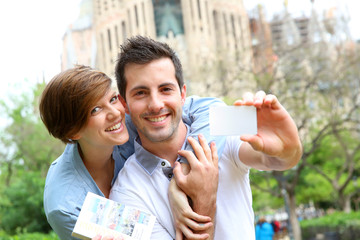 Couple with visitor pass in Barcelona