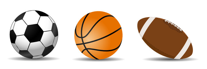 Fototapeta premium set of three sports balls, soccer, basketball and football