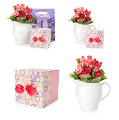 set a bouquet of roses with gift box
