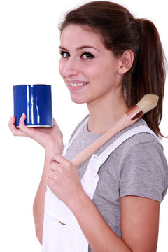 Painter with blue pot and brush