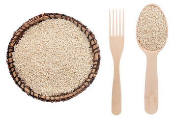 sesame in a plate, fork and spoon