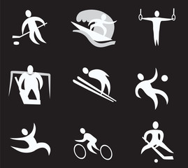 Summer and winter games icon set 2 - black & white