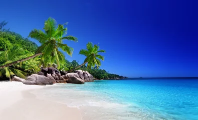 Deurstickers Tropisch strand strand op het eiland Praslin, Seychellen