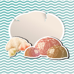 Vintage greeting card with Sea shells with place for text