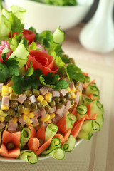 Salad decorated by flowers