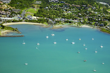 Aerial of seaside town in Whitsundays