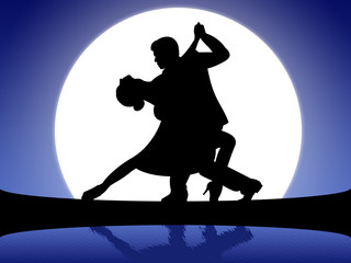 Ilustração - Casal a dançar o tango ao luar