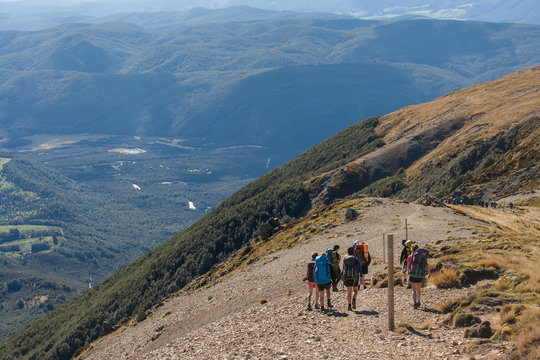 walkers descending into valley in Nelson Lakes National Park