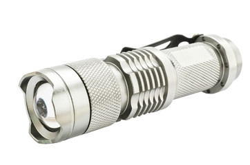 Metallic silver flashlight