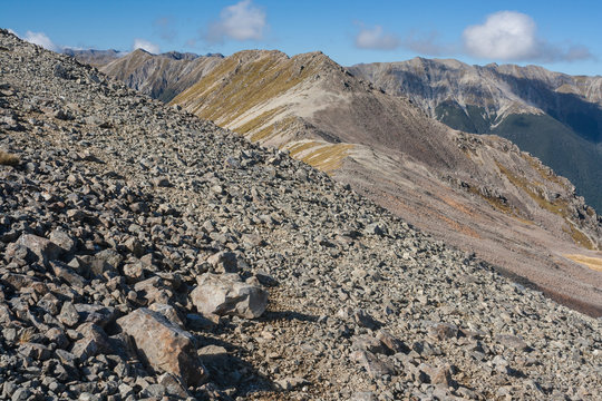 scree slope above Travers Valley in Nelson Lakes