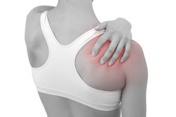Acute pain in a woman shoulder