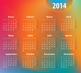 Spanish colorful calendar for 2014. Mondays first