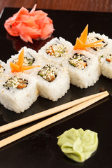 sushi with chopsticks