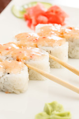 sushi with chopsticks