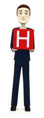 3d render of businessman with letter H