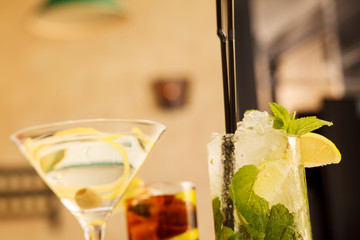 Colorful cocktails close up