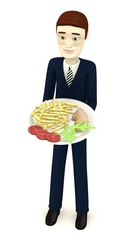 3d render of cartoon character with food on plate