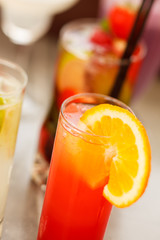 Colorful cocktails close up