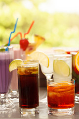 Colorful cocktails close up