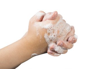 Fototapeta premium Lathered hands and soap
