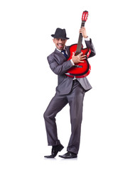 Obraz premium Businessman quitar player isolated on white