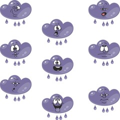 Weather cartoon rain cloud set 004