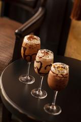 cold fresh ice coffee with chocolate close up