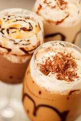 cold fresh ice coffee with chocolate close up