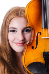 Young violin player isolated on white