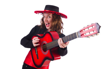 Guitar player isolated on the white