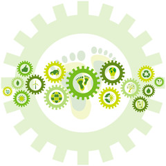 Chain of gear wheels filled with bio eco environmental icons and