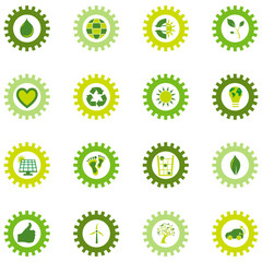 Set of gear wheel icons from bio eco and environmental symbols