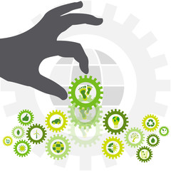Environmental footprint placed in a chain of bio eco icons by th