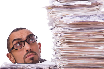 Busy businessman with lots of papers