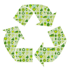Recycling symbol filled with bio eco environmental related icons