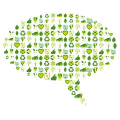 Speech bubble filled with bio eco environmental related icons an