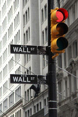 Wall street and red traffic light, crysis symbol