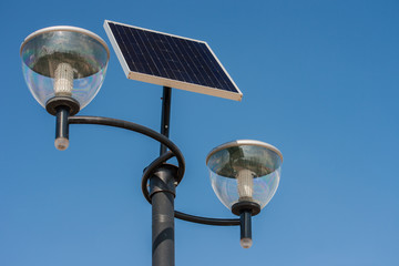 Close-up on photovoltaic powered street light