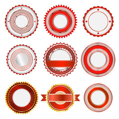 Set of badges, labels and stickers without text in red