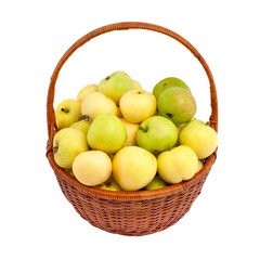 Organic apples in a basket isolated on white background