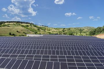 Solar photovoltaic cell panels on field, Macedonia