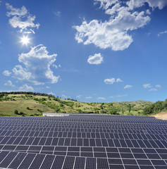 Solar photovoltaic cell panels under sunny sky at Macedonia, sho