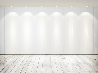 white room with wood floor and lamps - obrazy, fototapety, plakaty