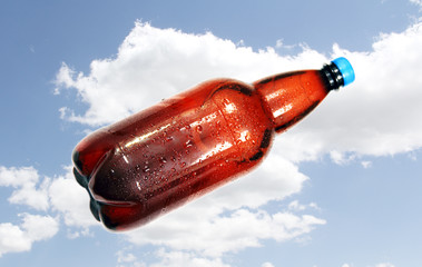 bottle of beer on background sky.